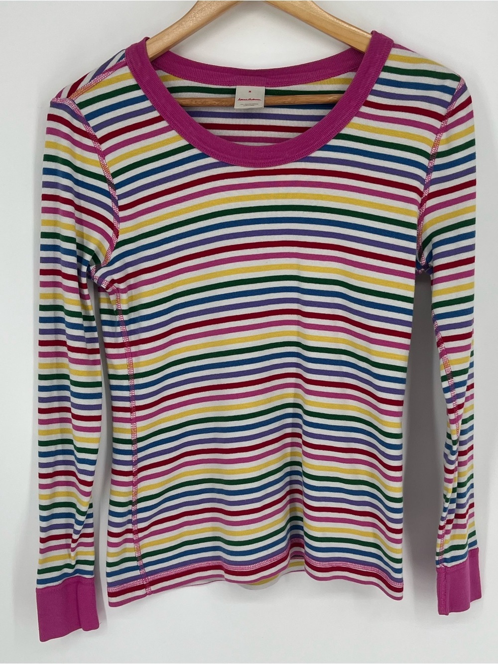 Hanna Andersson Organic Cotton Long Sleeve Rainbow Stripe PJ Top Kids Sz Medium